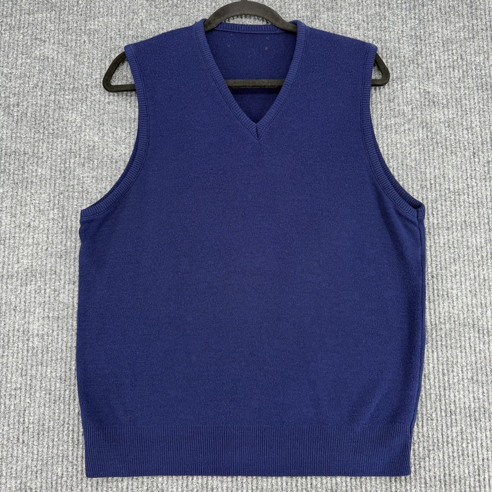 Vintage LL Bean lambswool sweater vest men's large‎ blue v neck made England